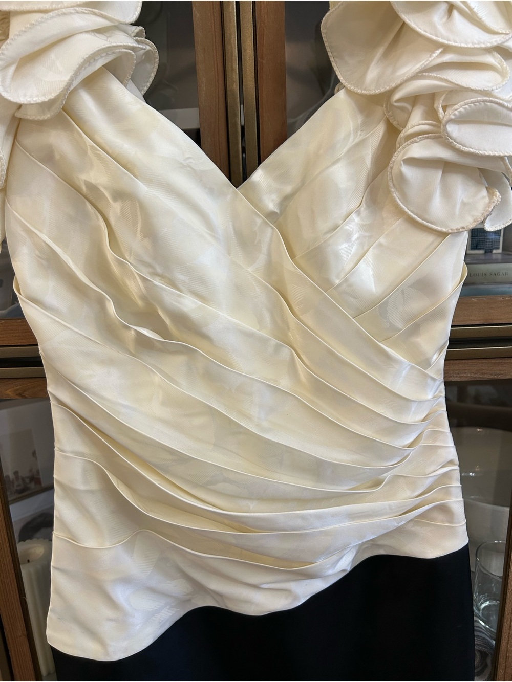 Vintage Joseph Ribkoff Ivory Ruffle V-Neck Colorblock Dress - Picture 5 of 13